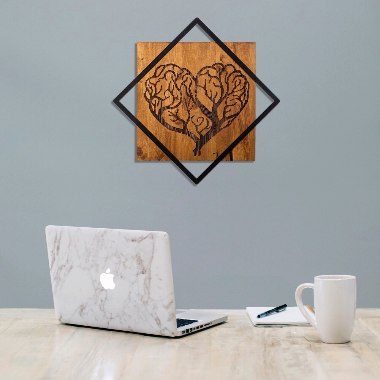 Decoratiune de perete, Tree Heart, Dimensiune: 54 x 54 cm, Nuc / Negru - imagine 6